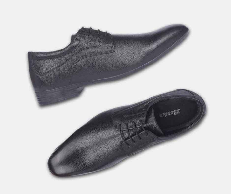 Black leather formal shoes for men with classic lace-up design and sleek finish