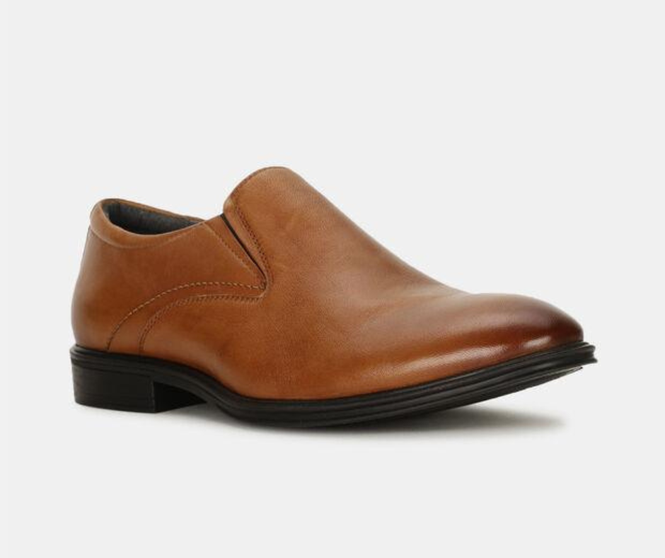 Brown leather slip-on formal shoes for men with smooth finish and classic design