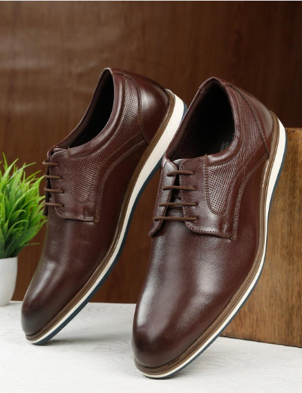 Indian footwear brands brown leather formal shoes for men with lace-up design