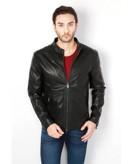 stylish black leather jacket for men with modern casual fashion look